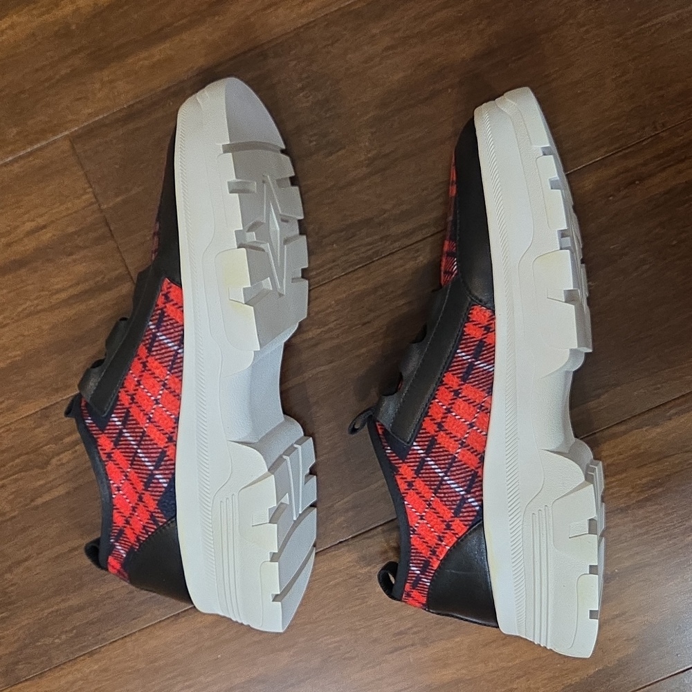 LINEA PAOLO ROWEN SLIP ON PLATFORM SNEAKERS RED BLACK WHITE PLAID NEW IN BOX 7 - Picture 7 of 12